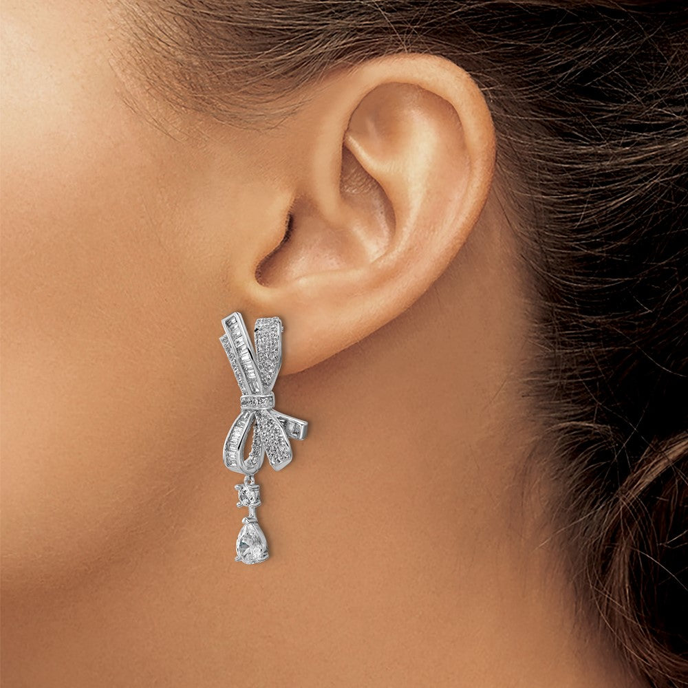 Sterling Silver Rhodium-plated Polished Latin Cross Threader Earrings