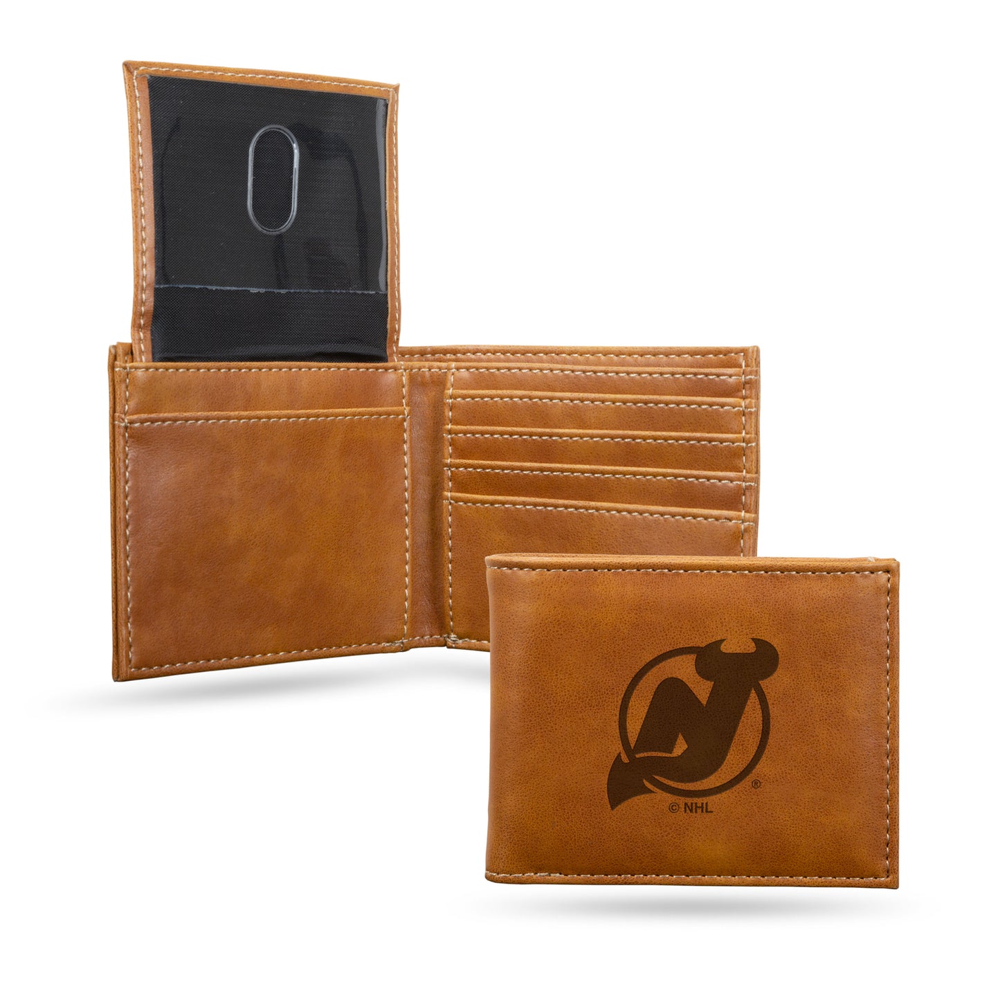 New Jersey NJ Devils NHL Laser Engraved Brown Billfold Wallet