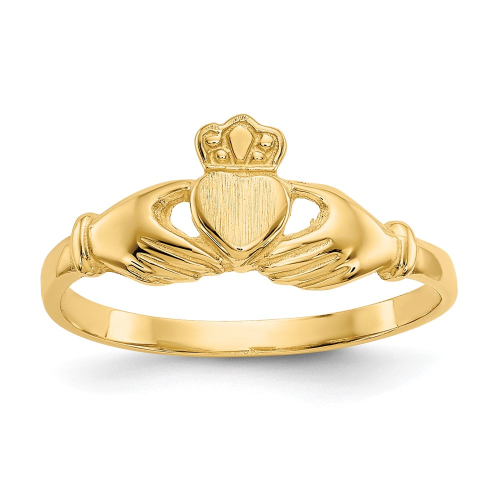 14k Polished and Satin Claddagh Ring Size 7