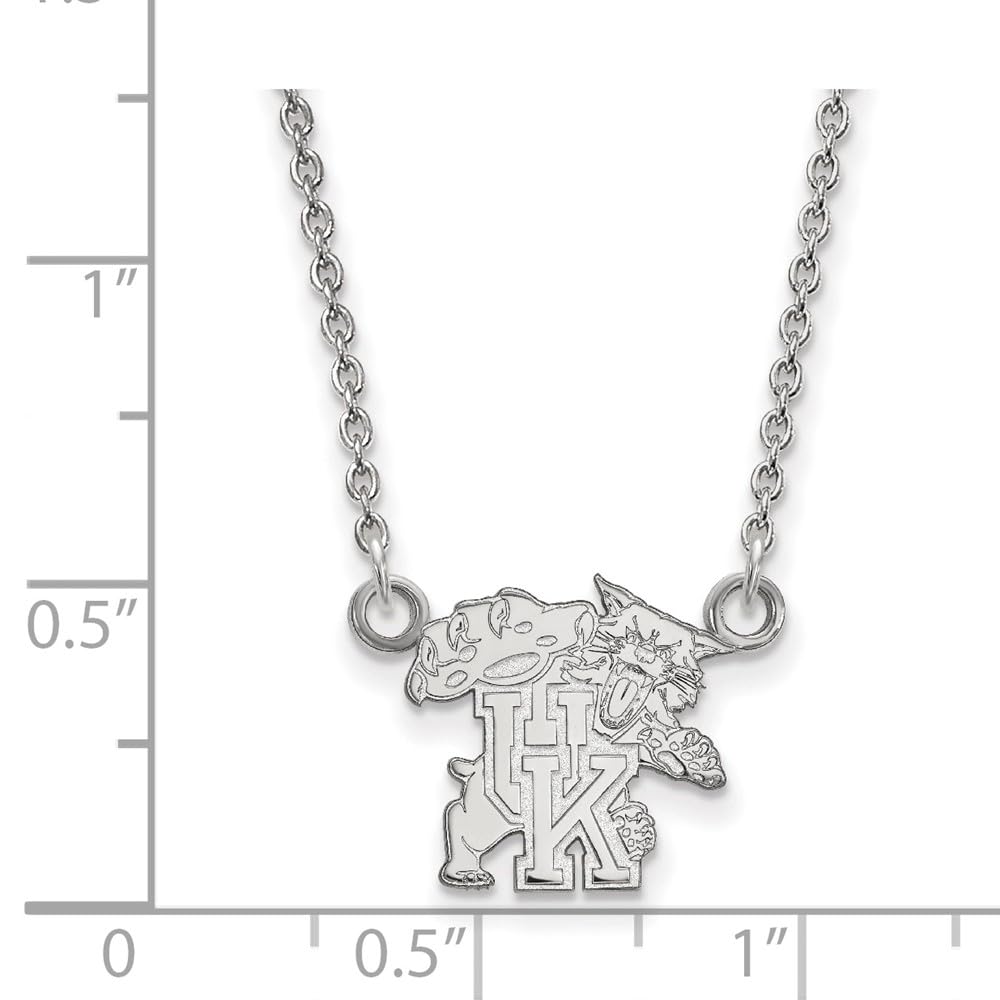Sterling Silver Rhodium-plated LogoArt University of Kentucky U-K Wildcat Small Pendant 18 inch Necklace QSS056UK-18