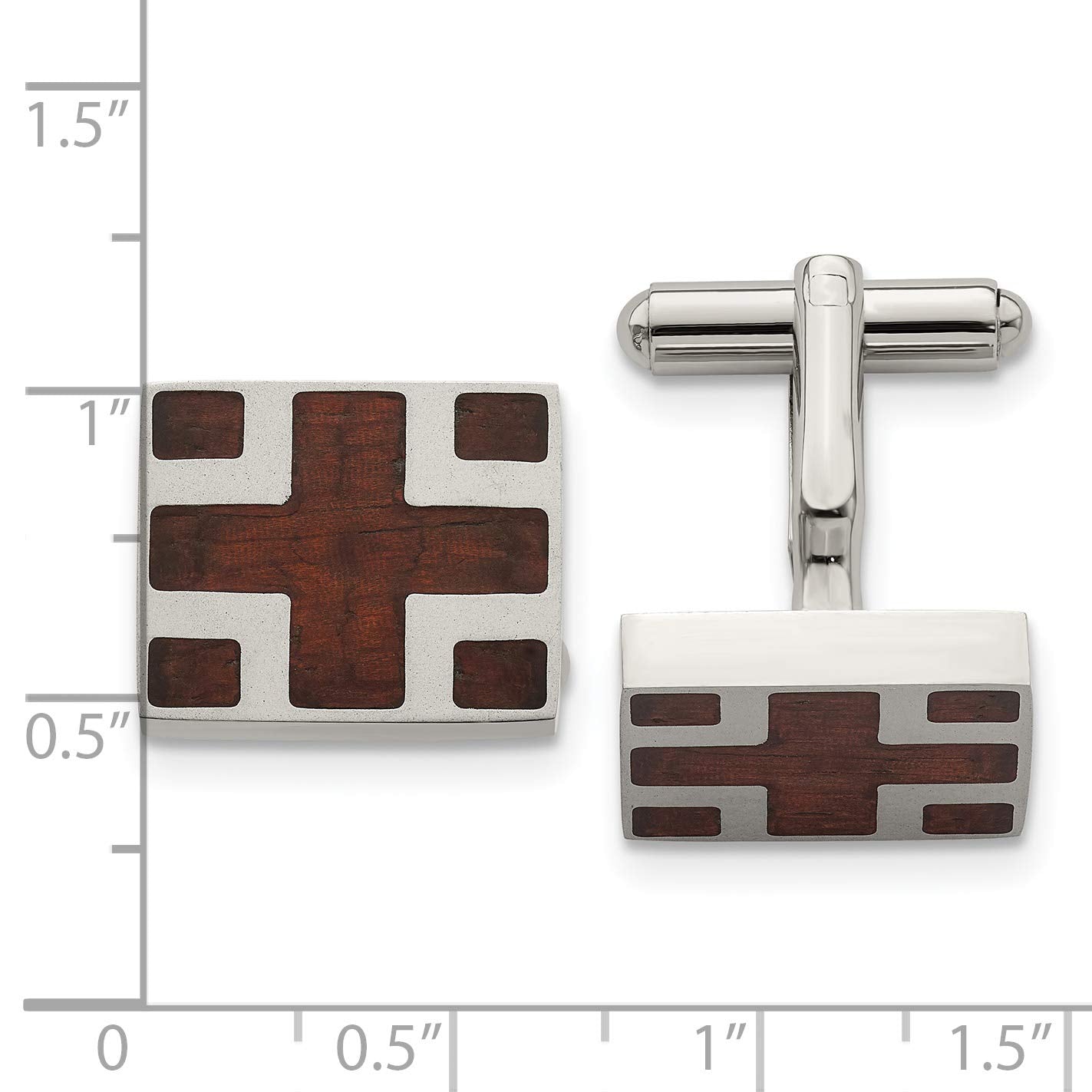 Stainless Steel Polished Wood Inlay Cuff Links