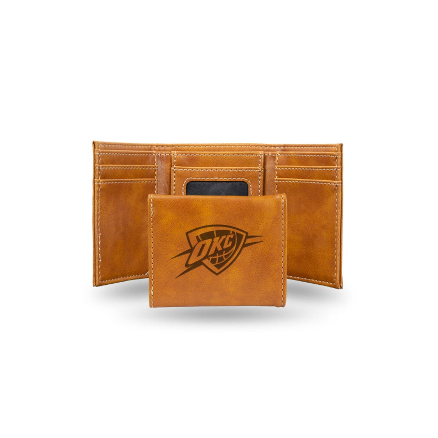 Oklahoma City Thunder Brown Laser Engraved Tri-Fold Wallet - Men's Accessory