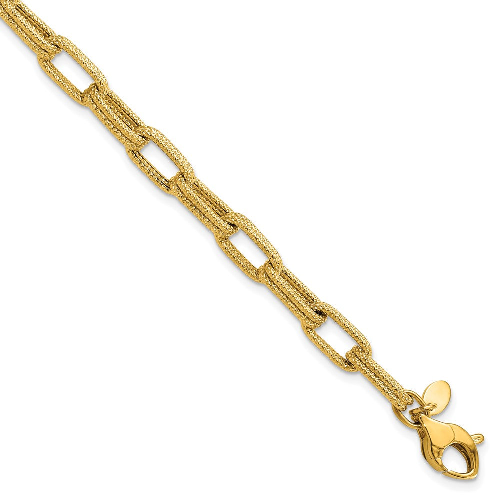 14k Polished Textured Fancy Link Bracelet 7.75  inches