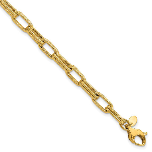 14k Polished Textured Fancy Link Bracelet 7.75  inches