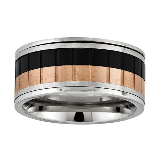 Stainless Steel 10mm Tri color w/ Rose and Black IP Band
