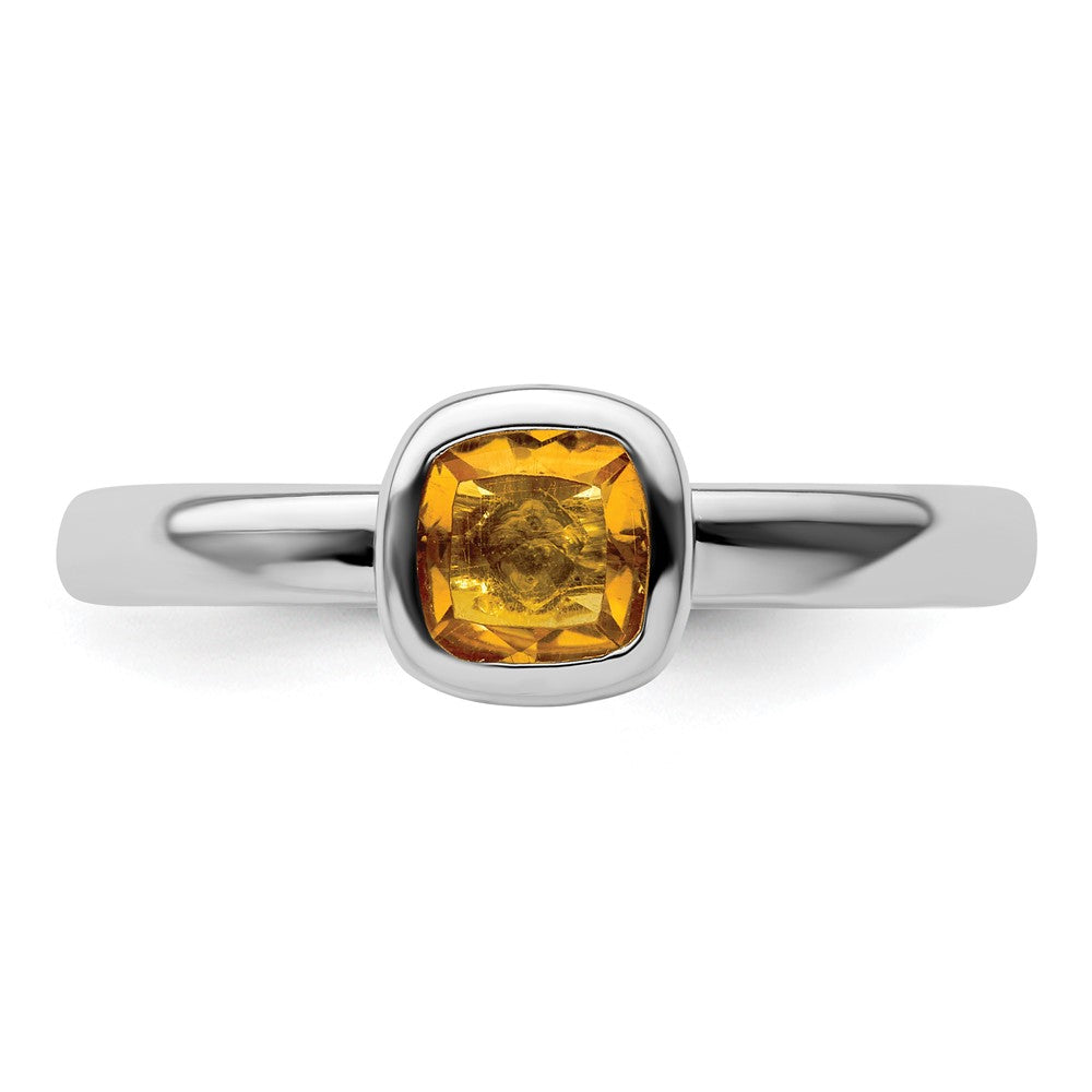 Sterling Silver Stackable Expressions Cushion Cut Citrine Ring Size -10