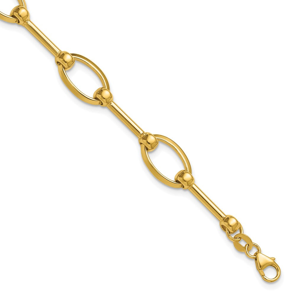 14K Polished Bar and Oval Link w/ .5in Ext. Bracelet 7.5  inches