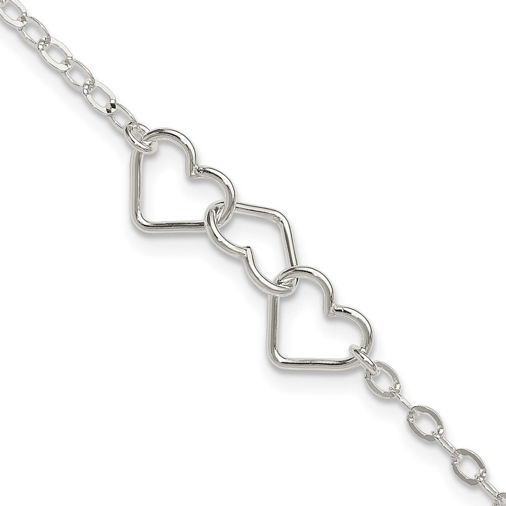 Sterling Silver 10inch Solid Polished Fancy Heart Link Anklet 10 inches