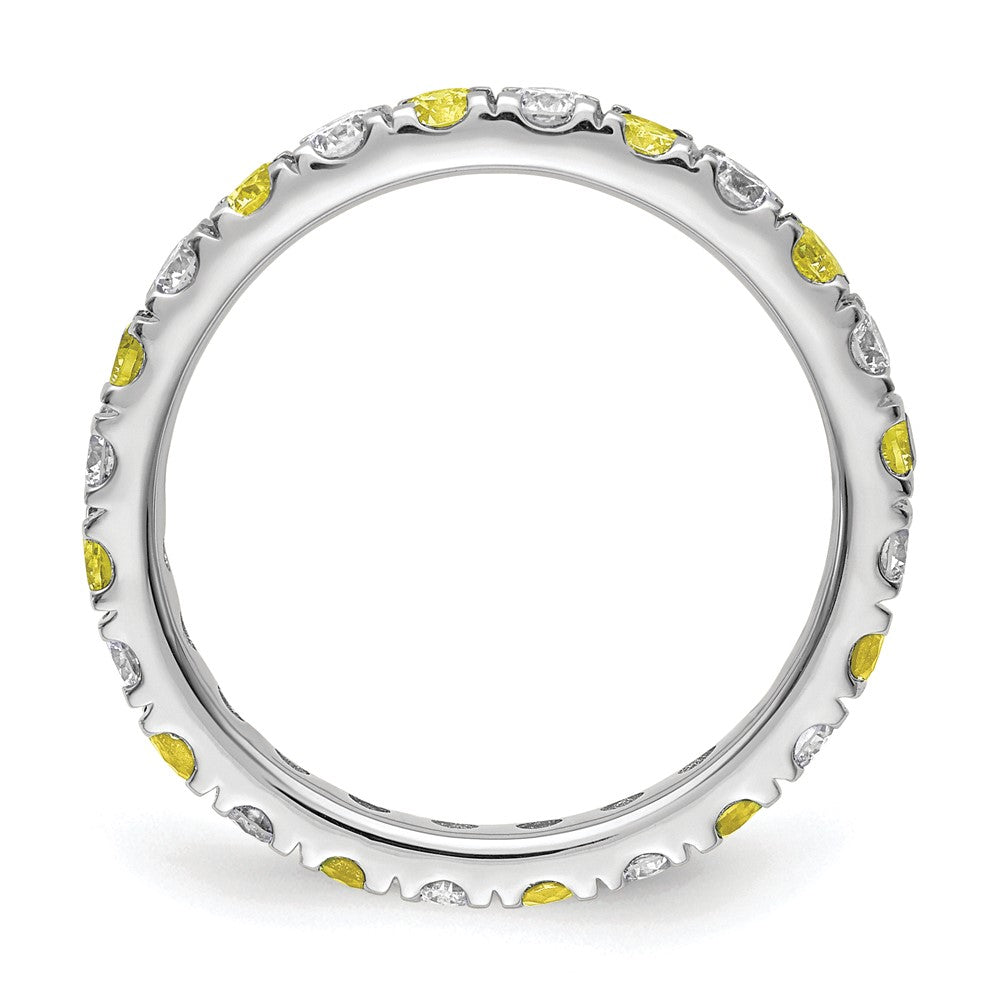 14k White Gold 3/8 carat Lab Grown Diamond VS/SI+ G+ and Lab Created Yellow Sapphire Size 5 Eternity Band