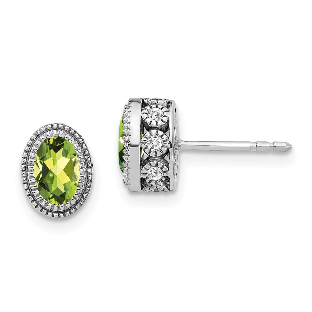 14k White Gold Oval Peridot and Diamond Earrings