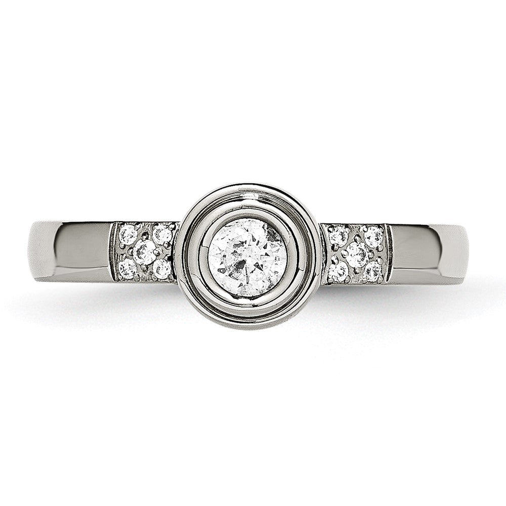 Stainless Steel Polished CZ Ring Size - 5