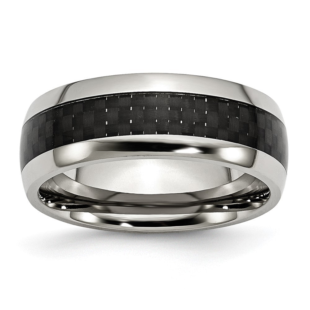 Stainless Steel Polished w/ Black Carbon Fiber Inlay 8mm Band Size - 10.5