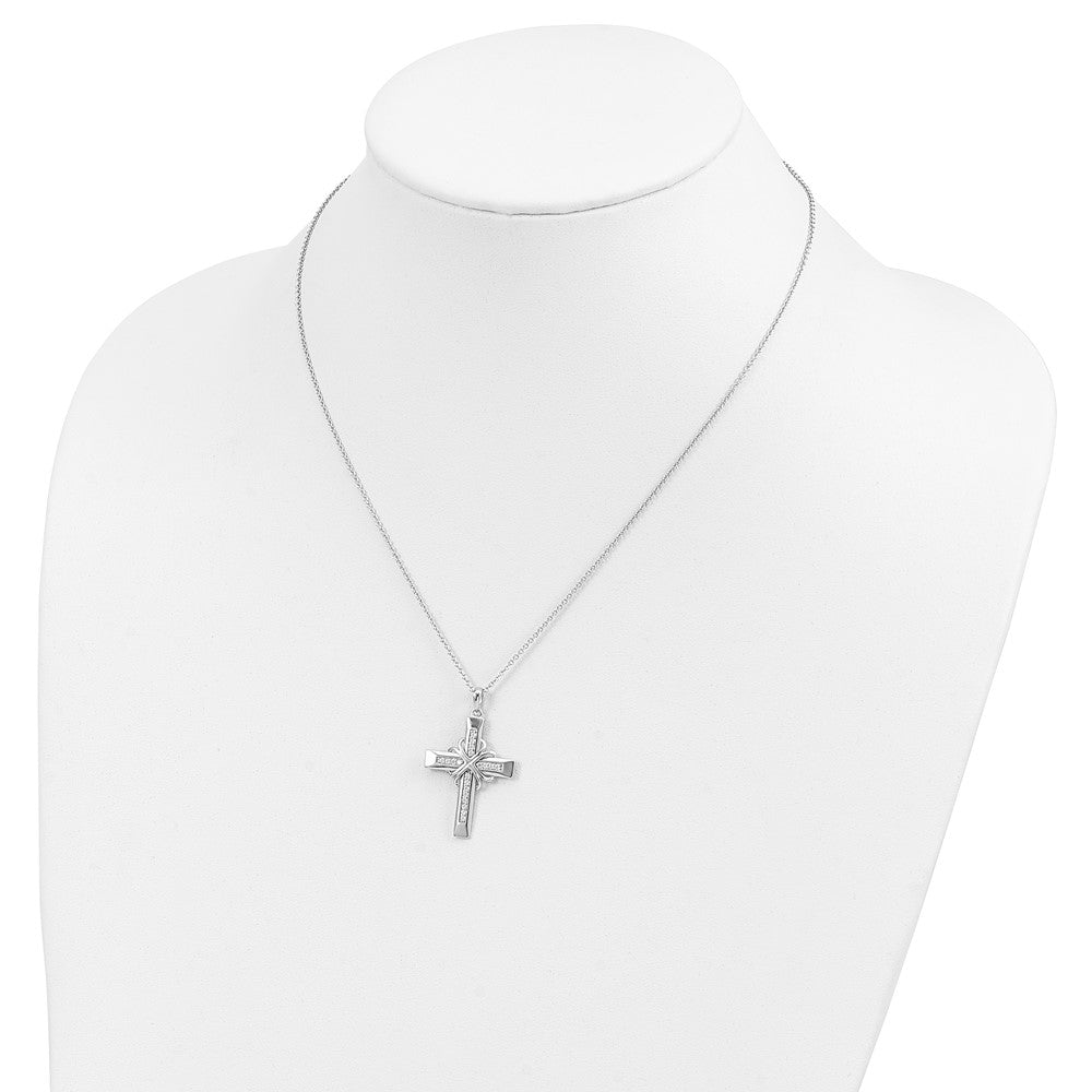 Sentimental Expressions Sterling Silver Rhodium-plated CZ Steadfast Love 18in Cross Necklace 18 Inches