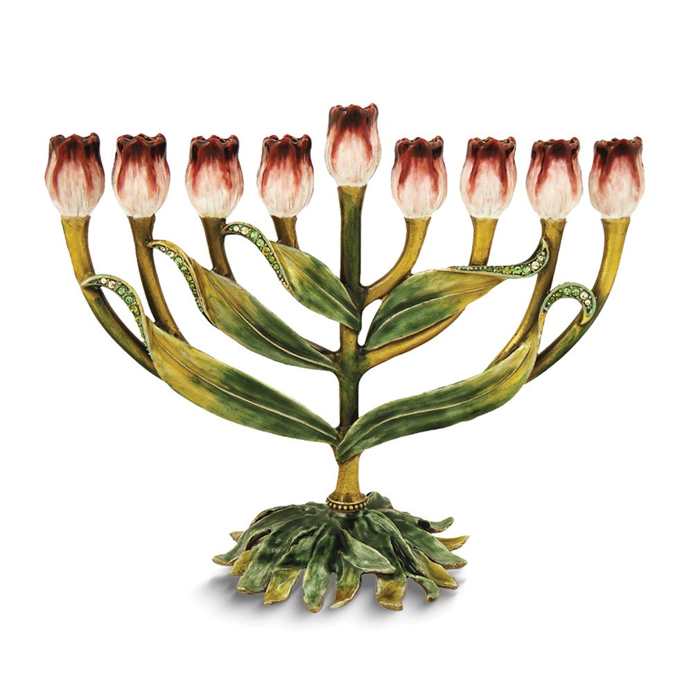 Jewel-tone Crystal and Enameled Tulip Menorah