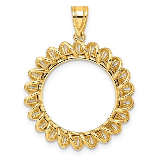 14k Polished Tight Singapore with 18.0mm Prong Coin Bezel Pendant