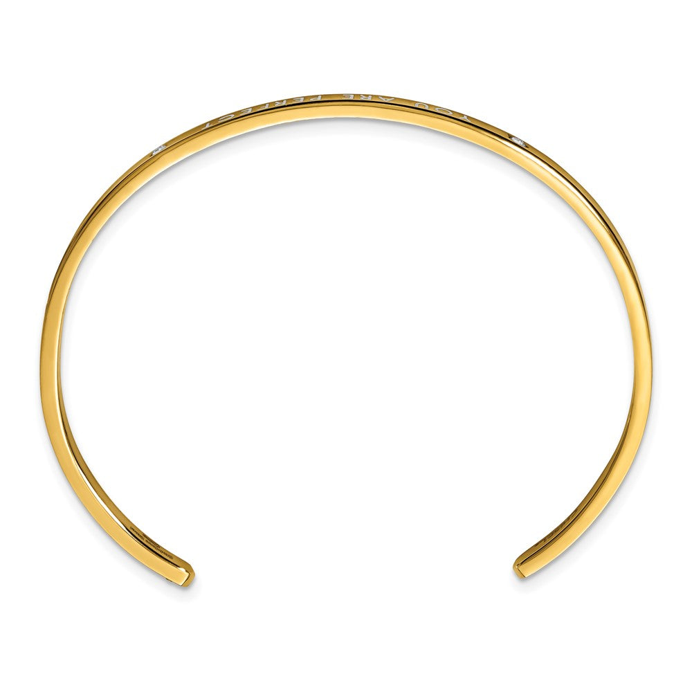Stainless Steel Polished Rose IP Enamel/Crystal YOU ARE PERFECT Bangle 7 inches