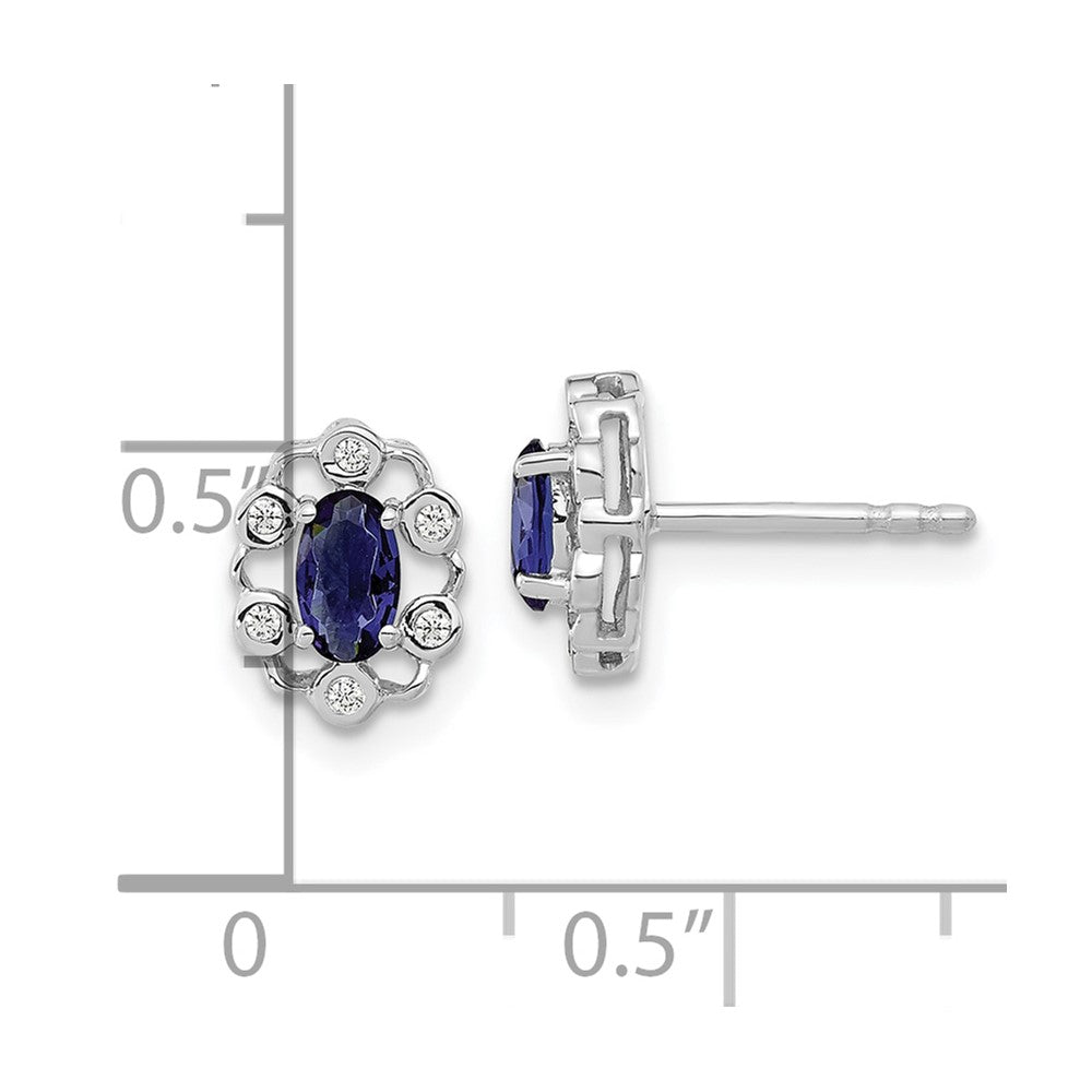 14k White Gold 1/20 carat Lab Grown Diamond VS/SI+ G+ and Oval Created Sapphire Halo Post Earrings