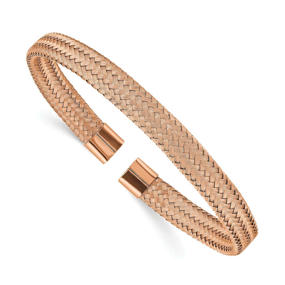 Stainless Steel Polished Rose IP-plated 6mm Mesh Wire Cuff Bangle 7 inches