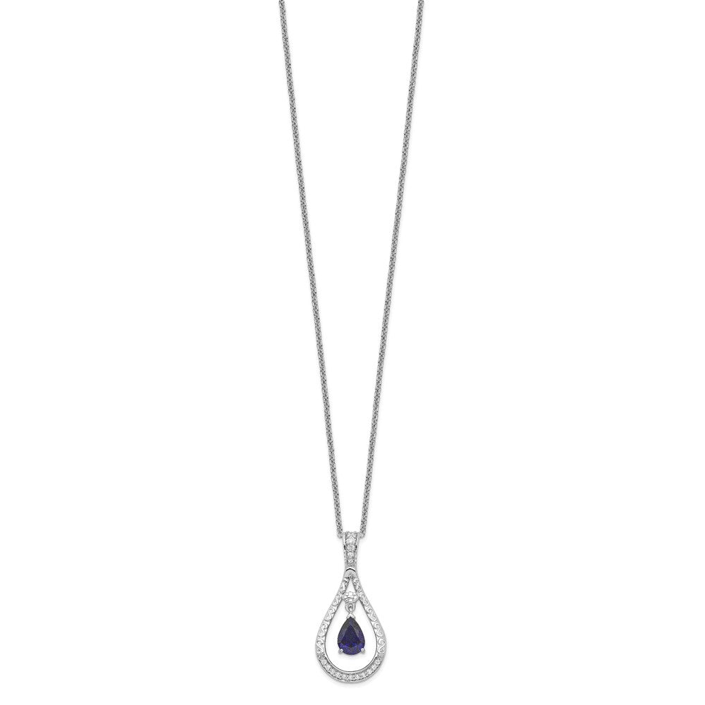 Sentimental Expressions Sterling Silver Rhodium-plated Sept. Lab-created Sapphire Never Forget Tear 18in Necklace 18 Inches