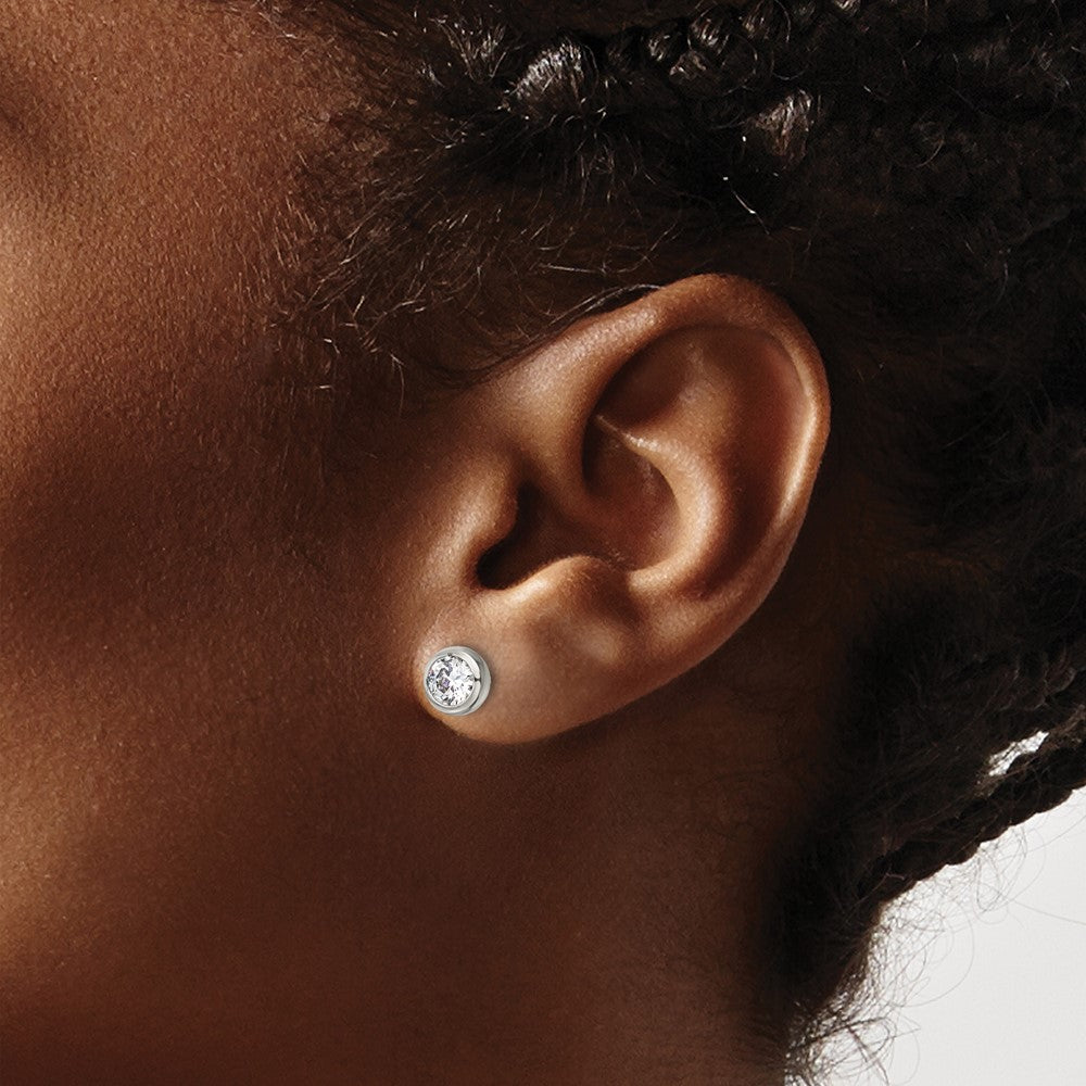 Stainless Steel Polished 5mm Bezel CZ Stud Post Earrings
