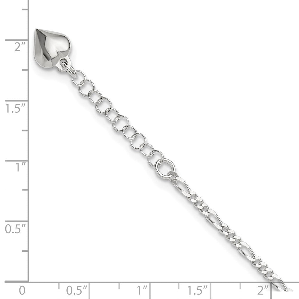 Sterling Silver Polished Heart 9in Plus 1in Ext. Anklet 9 inches