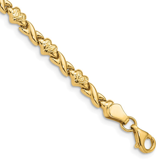 14k Polished D/C Heart 7in Bracelet 7  inches