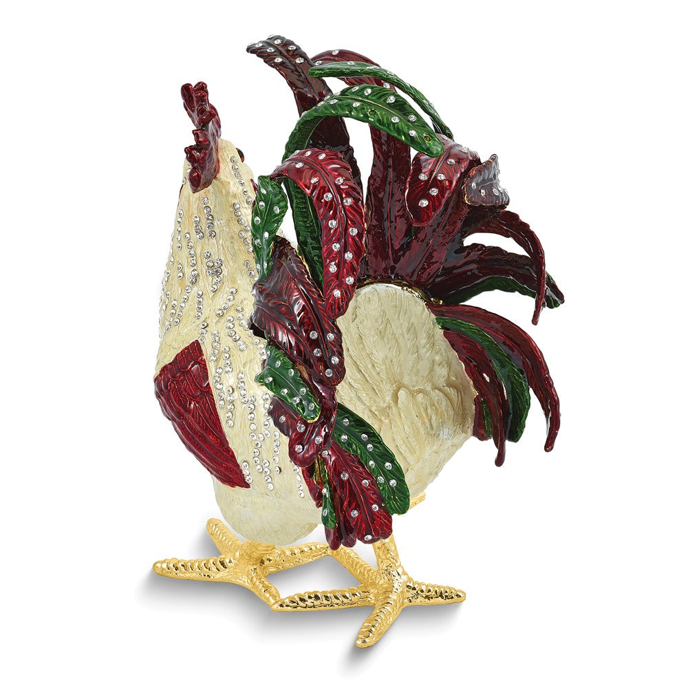 Luxury Giftware by Jere Bejeweled CLUCK NORRIS Large Rooster Trinket Box with Matching 18 inch Necklace