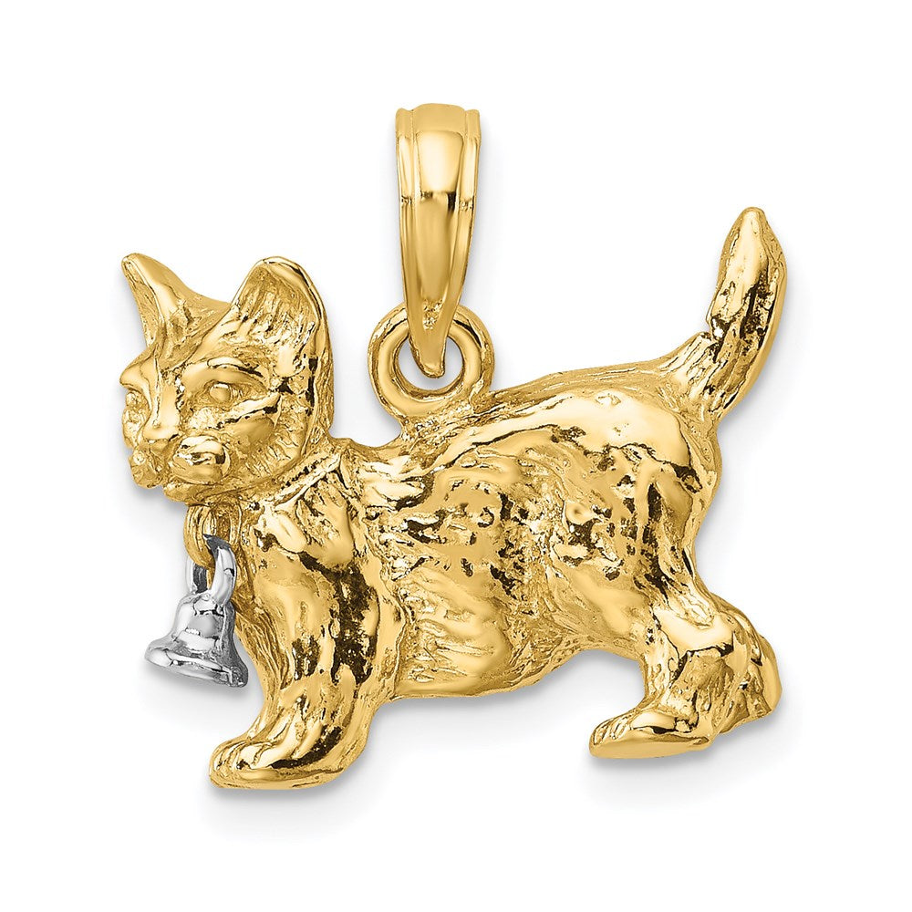 14k Two-Tone 3-D Cat w/ Dangling Bell Charm