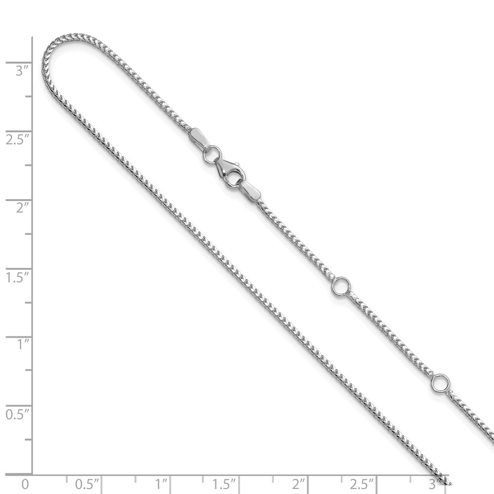 10K White Gold 1.25mm Franco 1in+1in Adjustable Chain