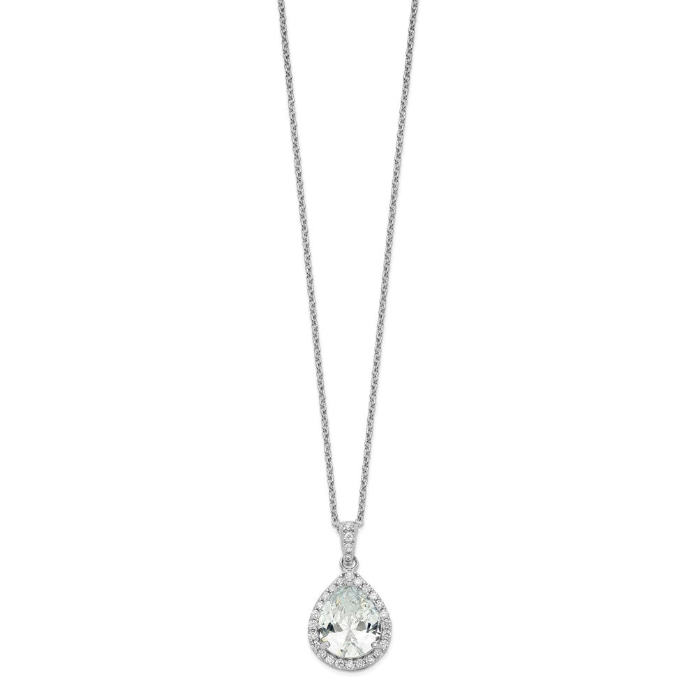 Cheryl M Sterling Silver Rhodium-plated Brilliant-cut Teardrop CZ Halo 18 Inch Necklace 18 Inches