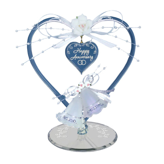 HAPPY ANNIVERSARY Heart and Bells Handcrafted Glass Figurine with Ribbon QGM19298