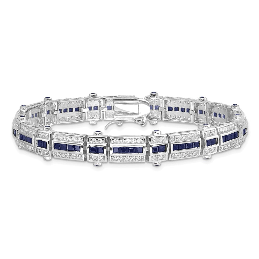 Sterling Silver Rhodium-plated Sapphire & CZ Bracelet 7 inches