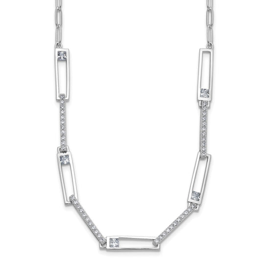 Cheryl M Sterling Silver Rhodium-plated Polished Fancy CZ Rectangular and Paperclip Link Necklace 18 Inches