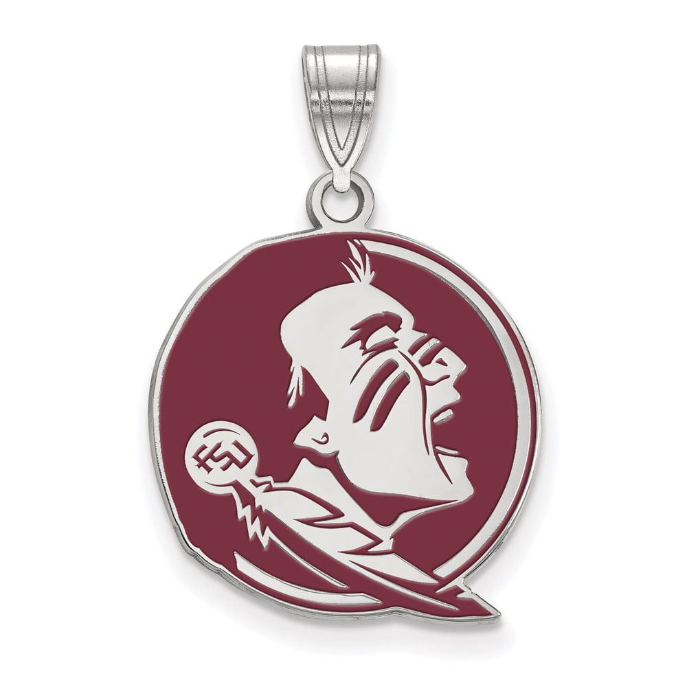 Sterling Silver Rhodium-plated LogoArt Florida State University Seminole Large Enameled Pendant QSS088FSU
