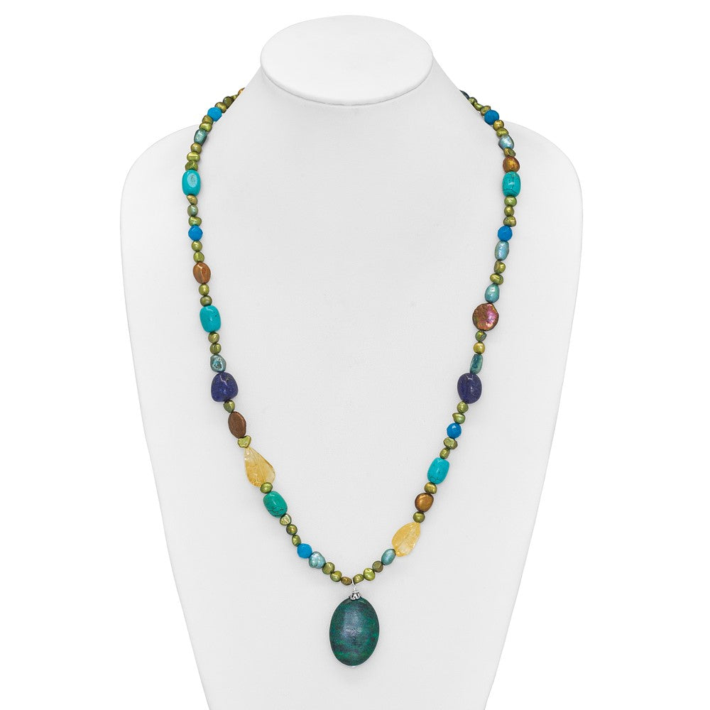 Sterling Silver Citrine/Lapis/Agate/Howlite/Jade/Chrysocolla/Necklace 28 Inches