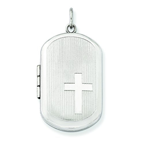 Sterling Silver Rhodium-plated Cross Rectangular Locket