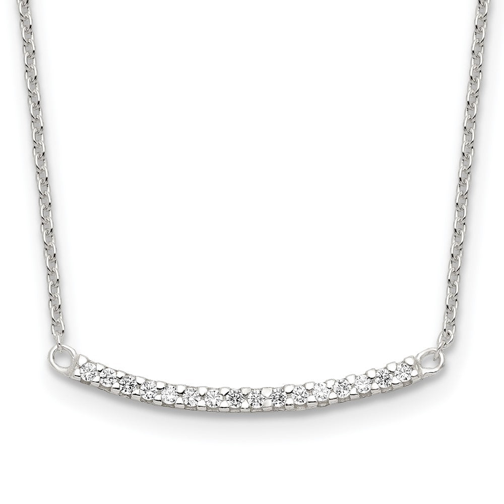 Sterling Silver CZ 18in Curved Bar Necklace 18 Inches