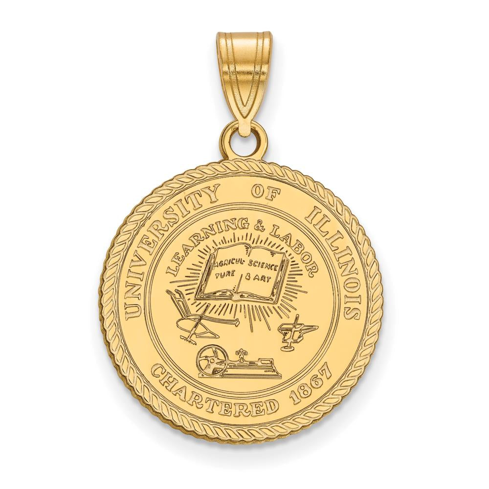 Sterling Silver Gold-plated LogoArt University of Illinois Large Crest Pendant Q-GP065UIL