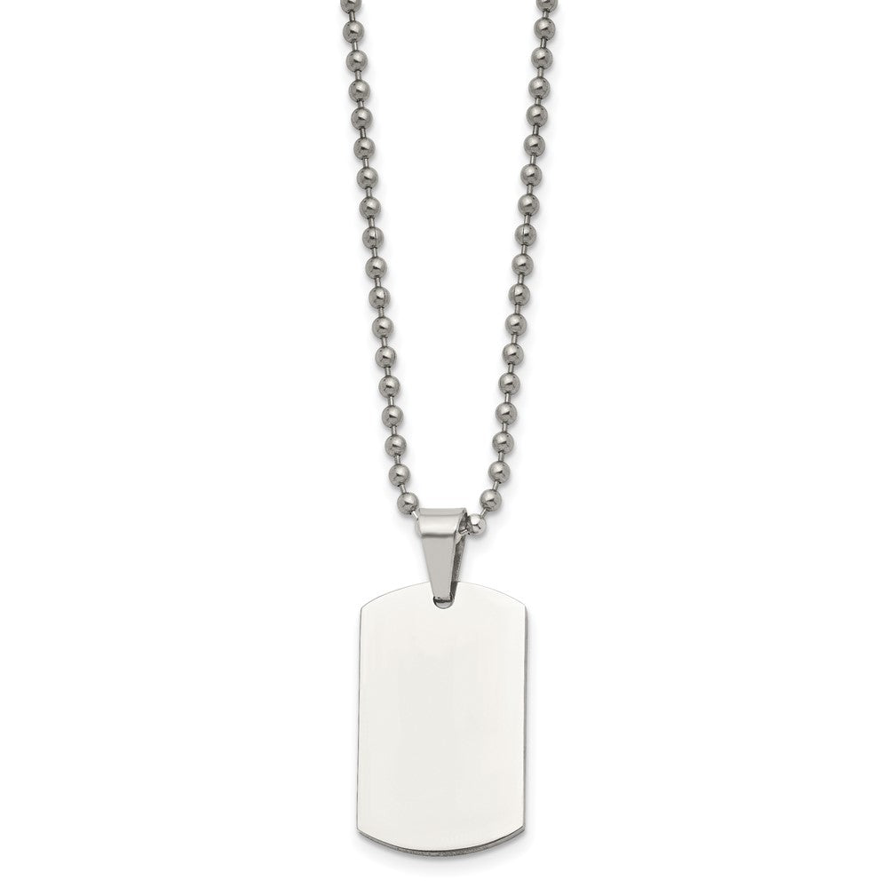 Stainless Steel Brushed & Polished 2mm Reversible Dog Tag 24in Necklace