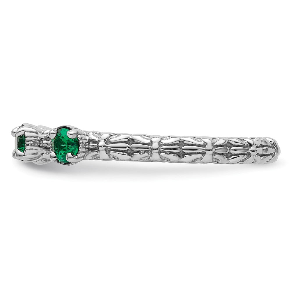 Sterling Silver Stackable Expressions Created Emerald Three Stone Ring Size -8
