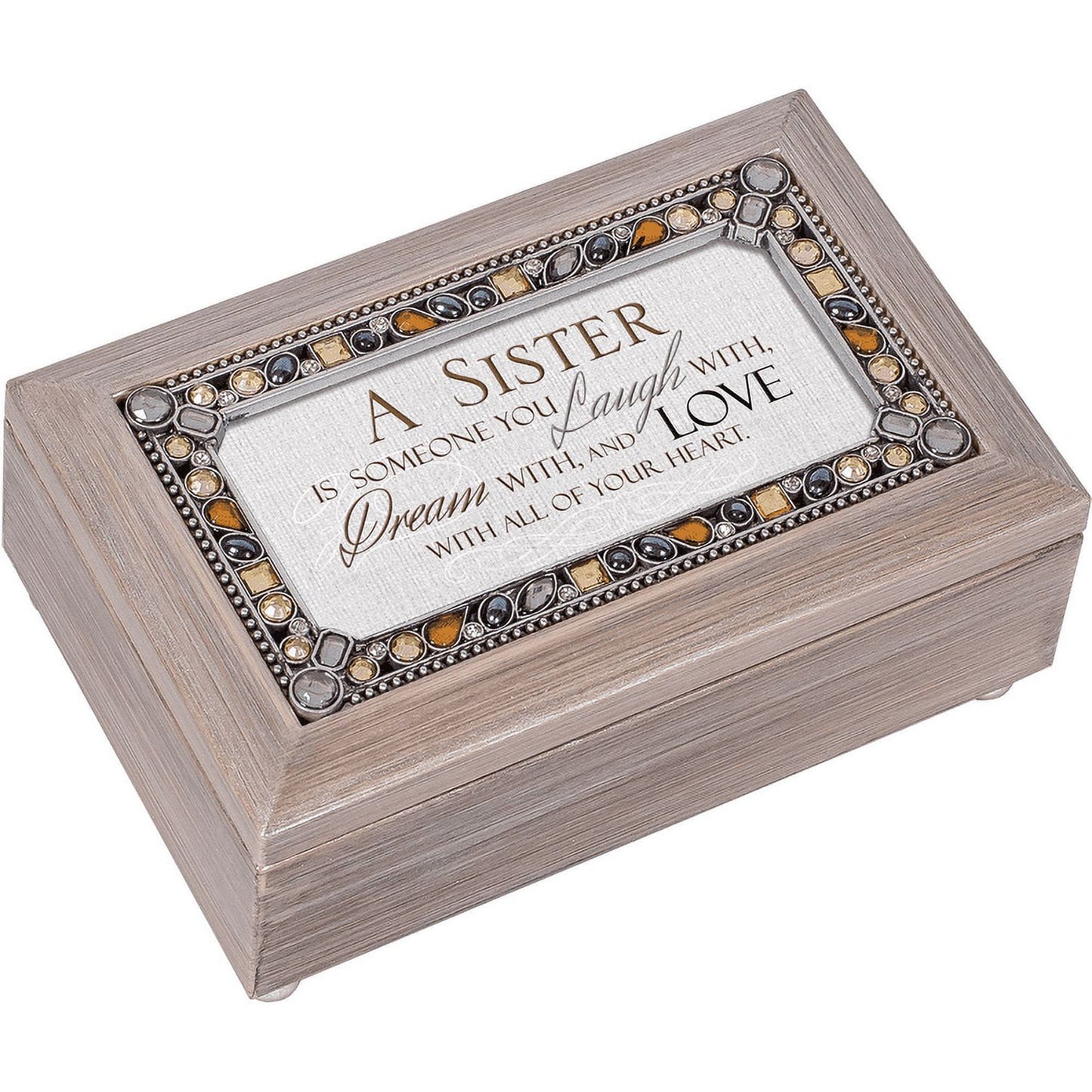 Jeweled Woodgrain Resin SISTER Sentiment Music Box (Plays Edelweiss) QGM18594