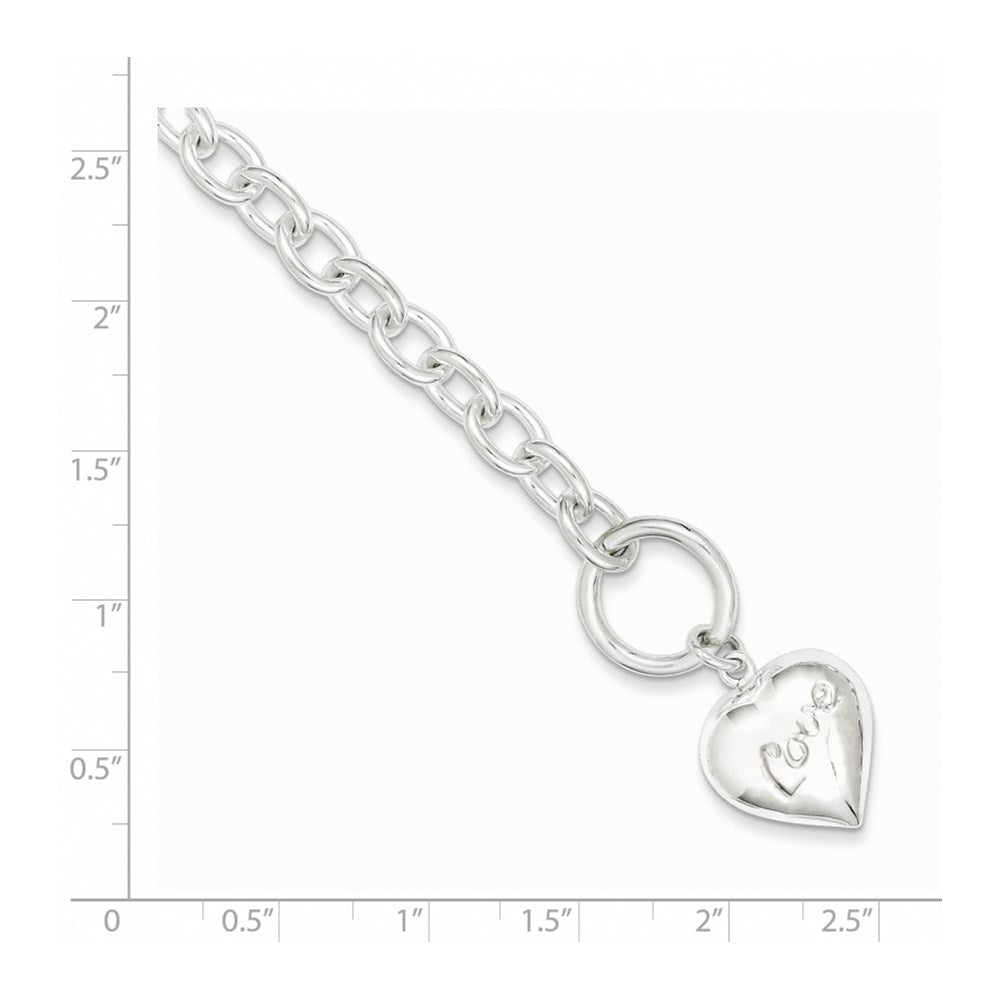 Sterling Silver LOVE Puffed Heart Charm Bracelet 7.5 inches