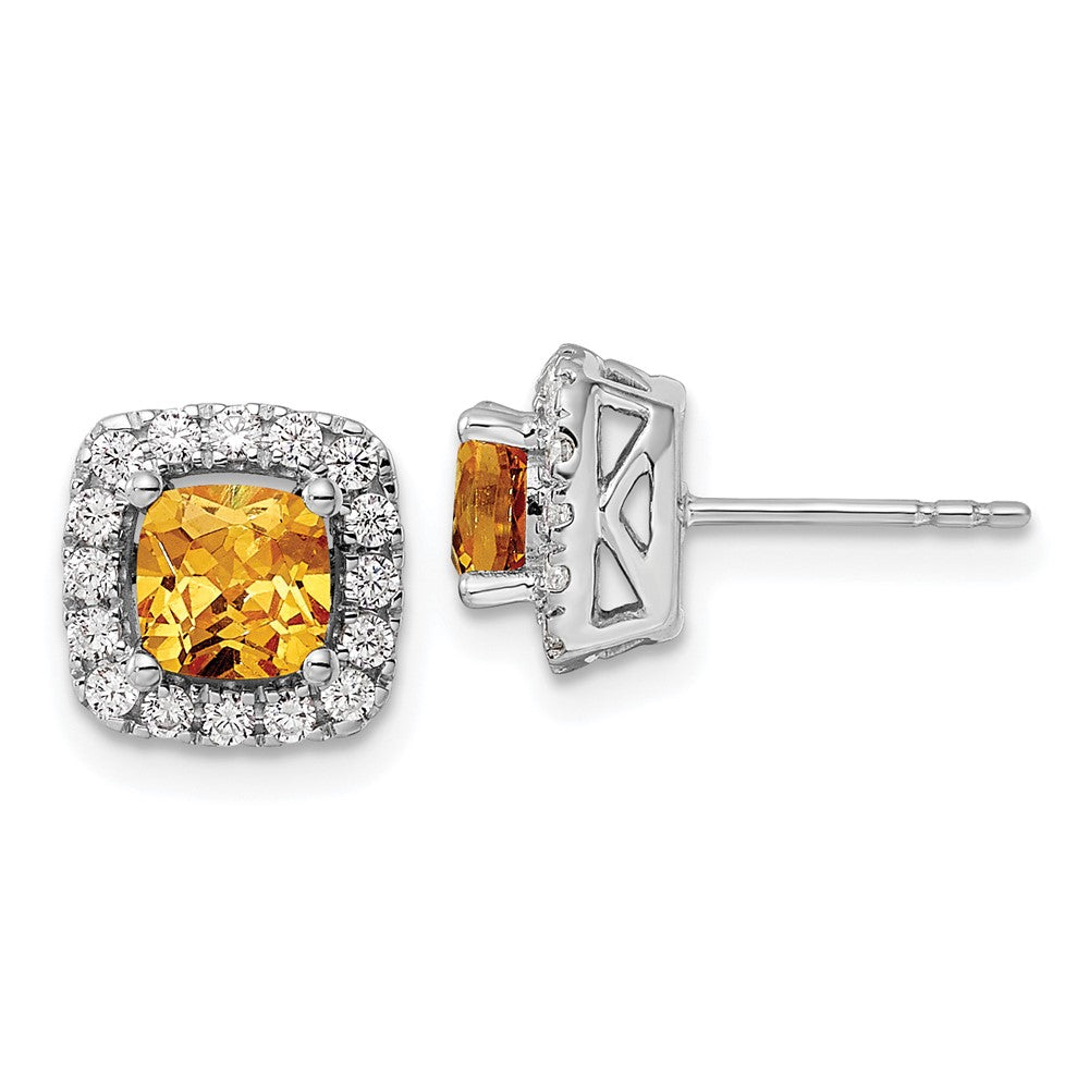 14k White Gold 3/8 carat Lab Grown Diamond VS/SI+ G+ November Birthstone Citrine Halo Post Earrings