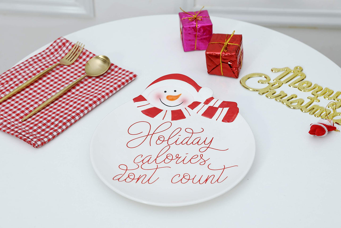 "Holiday Calories Don't Count" Christmas Snowman 10" Ceramic Accent Plate