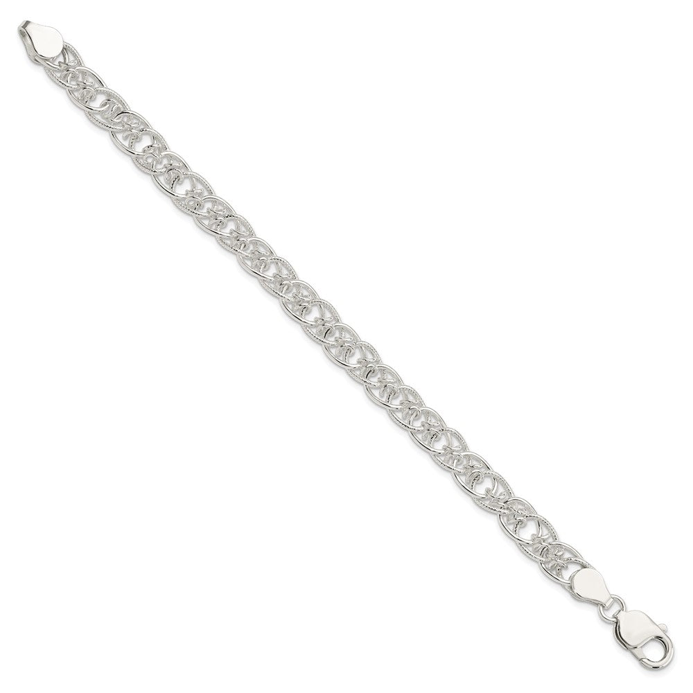 Sterling Silver Polished and Textured Fancy Bracelet 7.5 inches