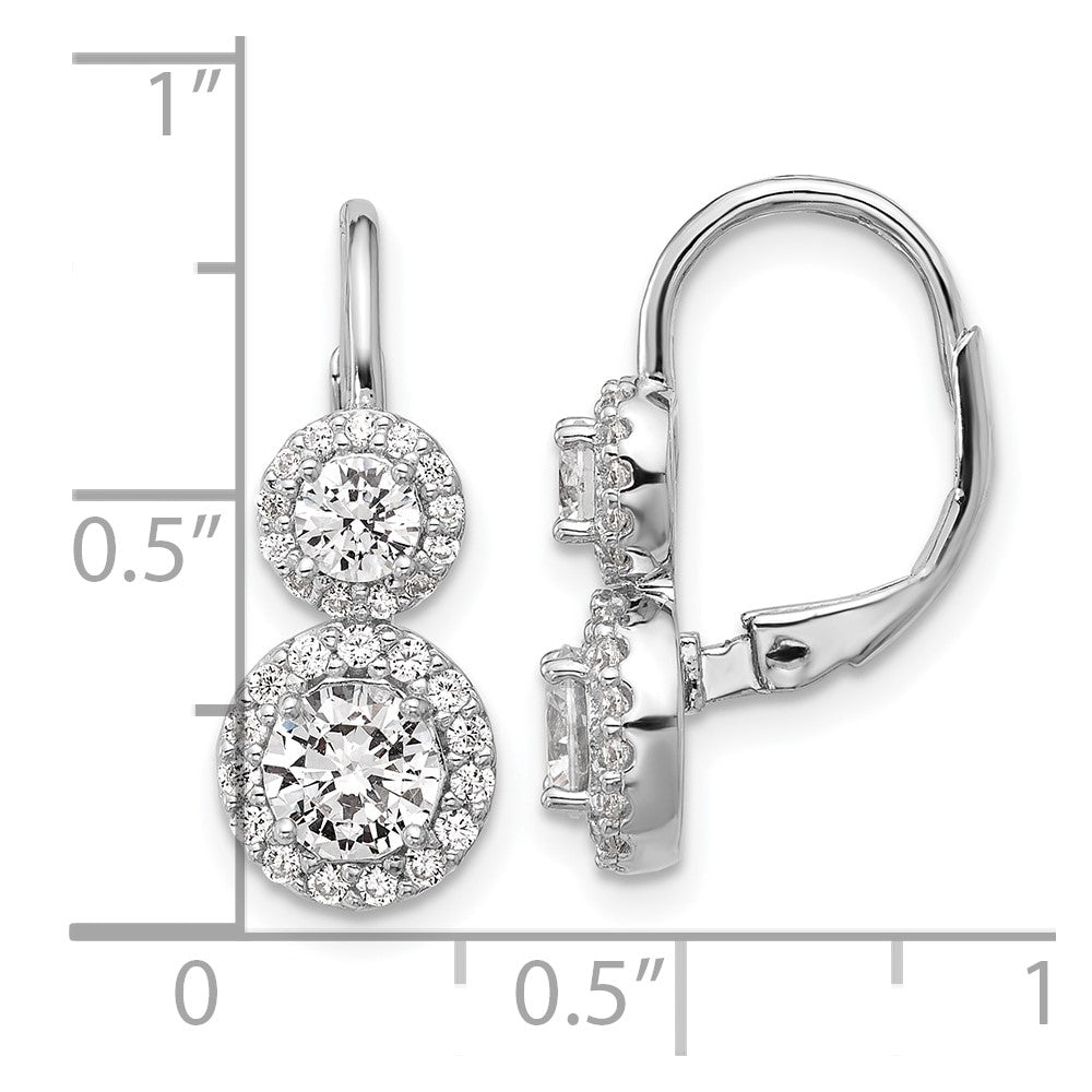 Cheryl M Sterling Silver Rhodium-plated Polished Double Round CZ Halo Leverback Earrings