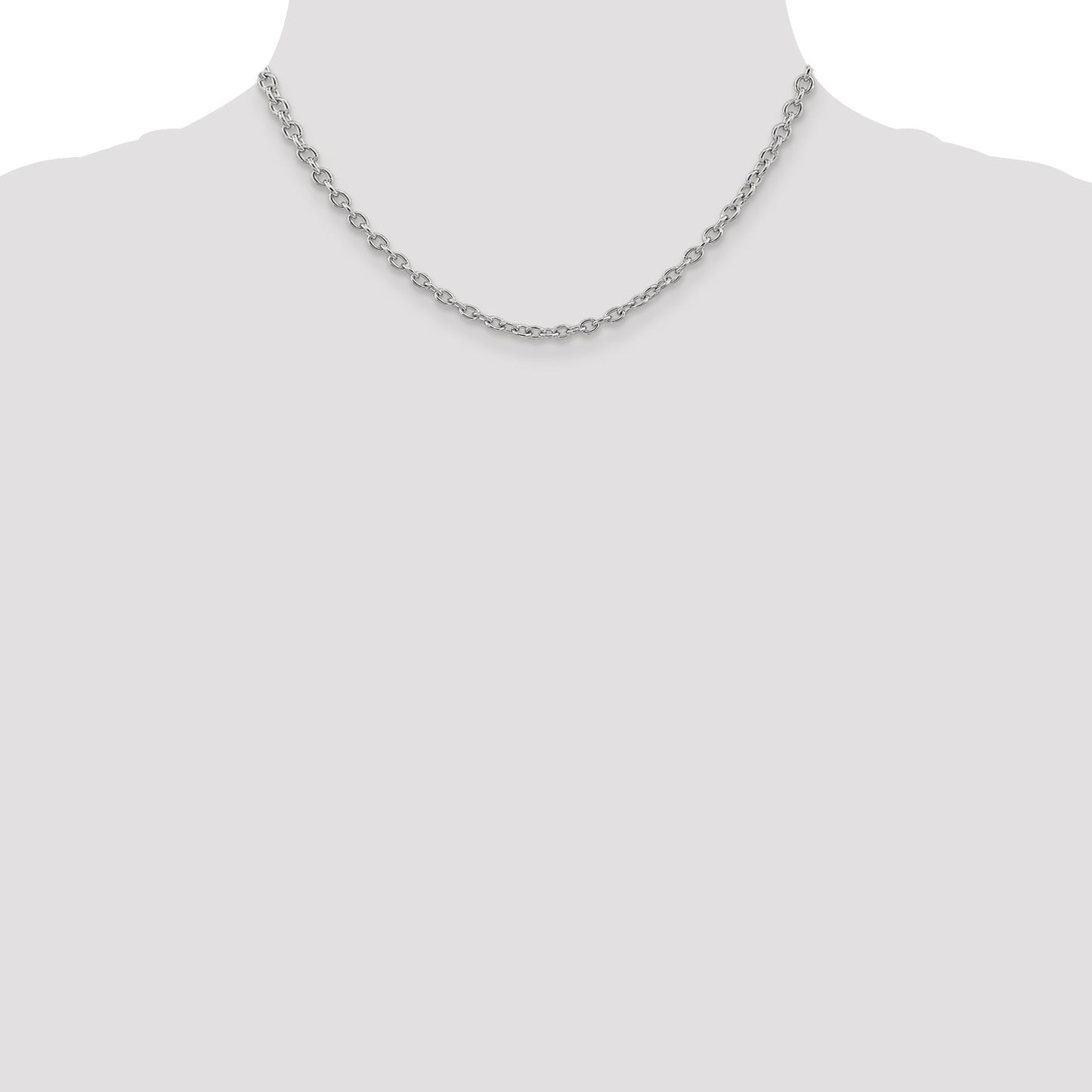 14K White Gold 16 inch 3.2mm Round Open Link Cable with Lobster Clasp Chain