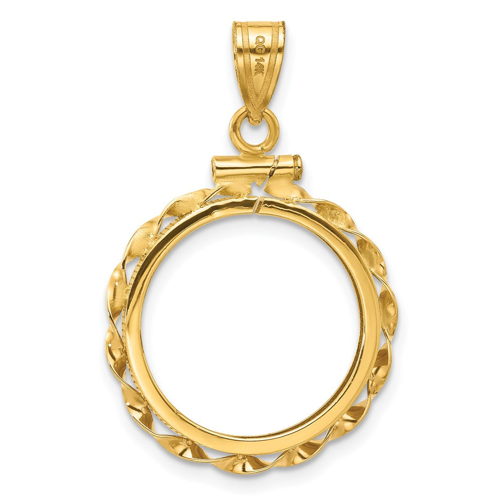 Wideband Distinguished Coin Jewelry 14k Polished Hand Twisted Ribbon 17.8mm x 1.35mm Screw Top Coin Bezel Pendant