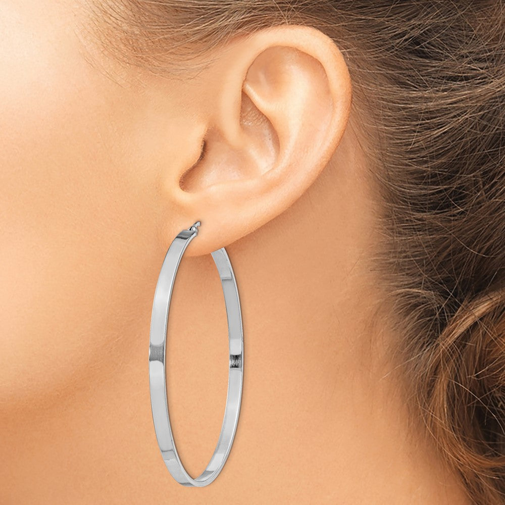 Sterling Silver Rhodium-plated 3.5x60mm Hoop Earrings
