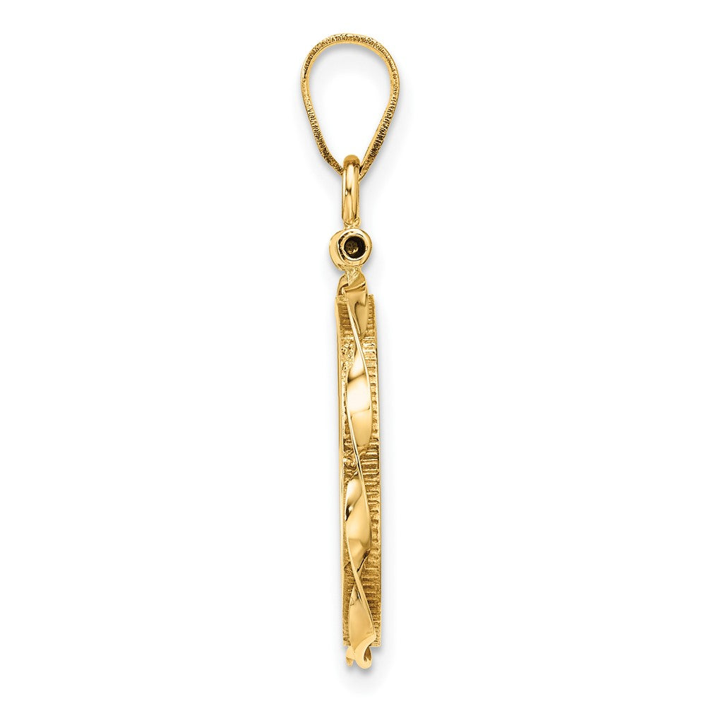 Wideband Distinguished Coin Jewelry 14k Polished Hand Twisted Ribbon 16.5mm x 1.35mm Screw Top Coin Bezel Pendant
